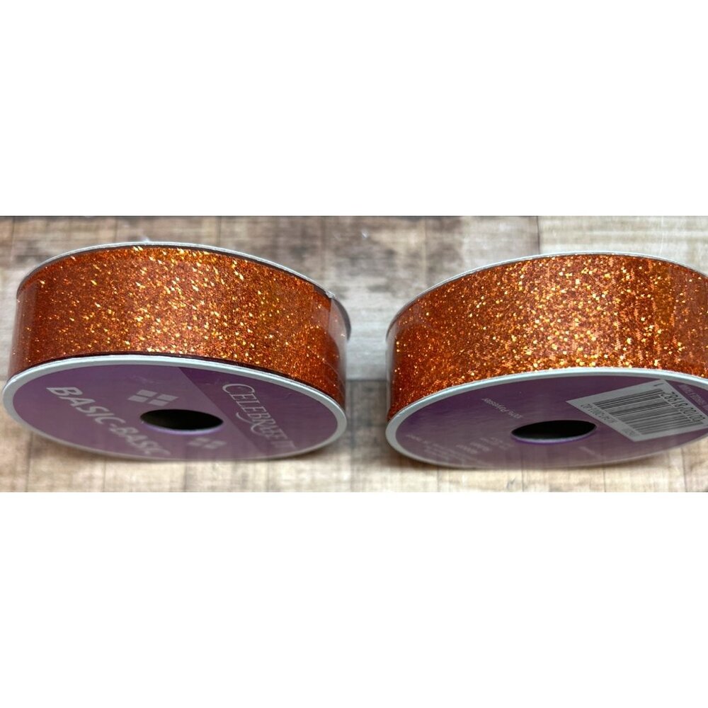 2 Celebrate It Basic- Basic Orange Glitter Ribbon 7/8-Inch Width 21 Ft Roll